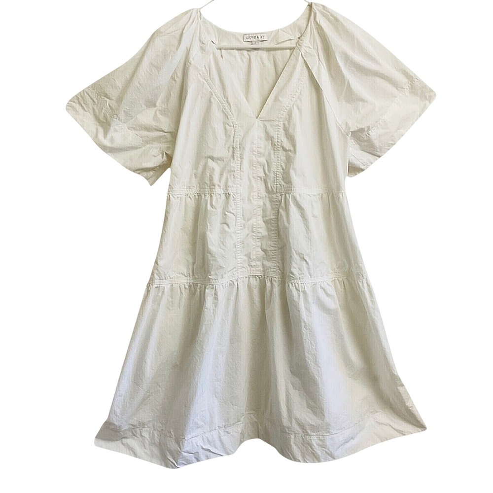Crown & Ivy Tiered Dress Modal Cotton Women Large White